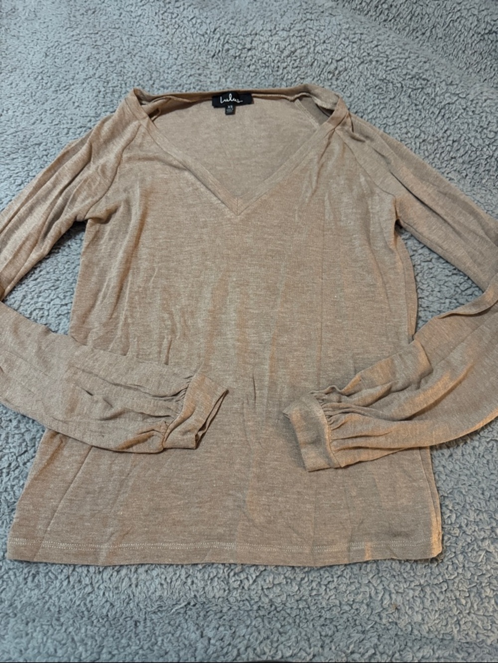 Lulu's Lightweight V-Neck Long Sleeve Sweater in Tan
